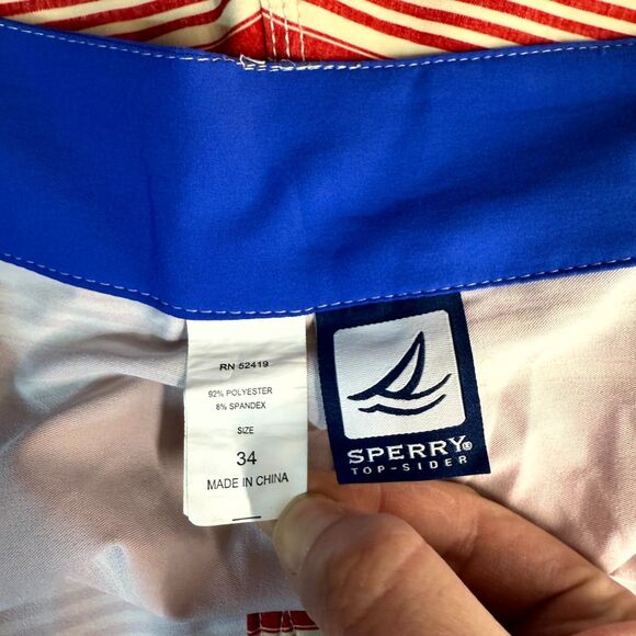 Sperry Top-Sider Red and Blue Striped Swim Board Shorts Mens‎ Size 34 - Picture 2 of 10